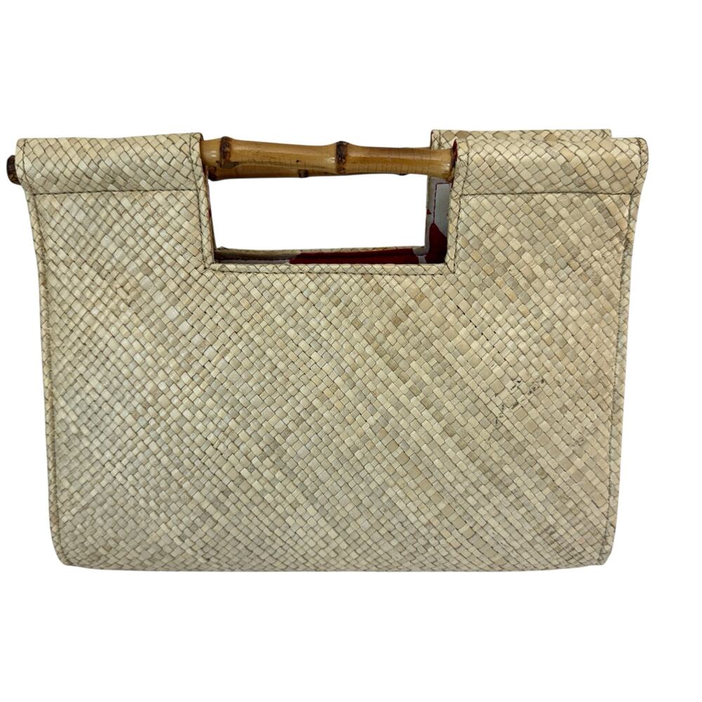 Vintage PUTU BY J. MACLEAR Straw Purse Bamboo Handles Summer Vacation Resort - Picture 3 of 11